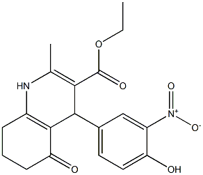 ethyl 4-{4-hydroxy-3-nitrophenyl}-2-methyl-5-oxo-1,4,5,6,7,8-hexahydro-3-quinolinecarboxylate Struktur