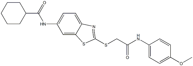 N-(2-{[2-(4-methoxyanilino)-2-oxoethyl]sulfanyl}-1,3-benzothiazol-6-yl)cyclohexanecarboxamide Struktur