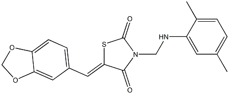 5-(1,3-benzodioxol-5-ylmethylene)-3-[(2,5-dimethylanilino)methyl]-1,3-thiazolidine-2,4-dione Struktur