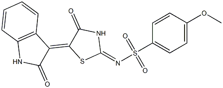 4-methoxy-N-[4-oxo-5-(2-oxo-1,2-dihydro-3H-indol-3-ylidene)-1,3-thiazolidin-2-ylidene]benzenesulfonamide Struktur