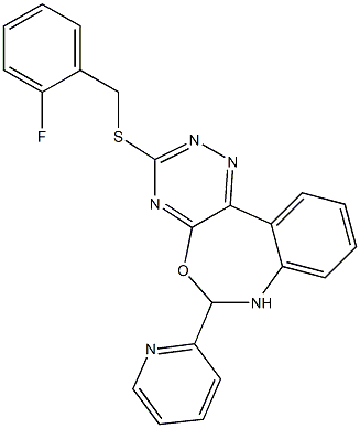 2-fluorobenzyl 6-(2-pyridinyl)-6,7-dihydro[1,2,4]triazino[5,6-d][3,1]benzoxazepin-3-yl sulfide Struktur