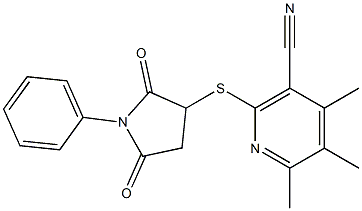 2-[(2,5-dioxo-1-phenyl-3-pyrrolidinyl)sulfanyl]-4,5,6-trimethylnicotinonitrile Struktur