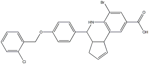 6-bromo-4-{4-[(2-chlorobenzyl)oxy]phenyl}-3a,4,5,9b-tetrahydro-3H-cyclopenta[c]quinoline-8-carboxylic acid Struktur