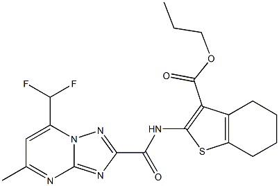 propyl 2-({[7-(difluoromethyl)-5-methyl[1,2,4]triazolo[1,5-a]pyrimidin-2-yl]carbonyl}amino)-4,5,6,7-tetrahydro-1-benzothiophene-3-carboxylate Struktur