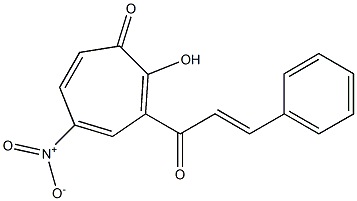 3-cinnamoyl-2-hydroxy-5-nitro-2,4,6-cycloheptatrien-1-one Struktur