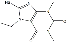 7-ethyl-1,3-dimethyl-8-sulfanyl-3,7-dihydro-1H-purine-2,6-dione Struktur