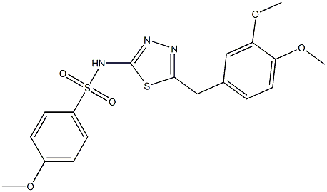 N-[5-(3,4-dimethoxybenzyl)-1,3,4-thiadiazol-2-yl]-4-methoxybenzenesulfonamide Struktur