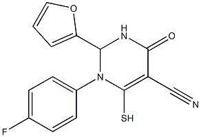 1-(4-fluorophenyl)-2-(2-furyl)-4-oxo-6-sulfanyl-1,2,3,4-tetrahydro-5-pyrimidinecarbonitrile Struktur