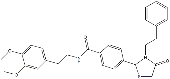 N-[2-(3,4-dimethoxyphenyl)ethyl]-4-[4-oxo-3-(2-phenylethyl)-1,3-thiazolidin-2-yl]benzamide Struktur