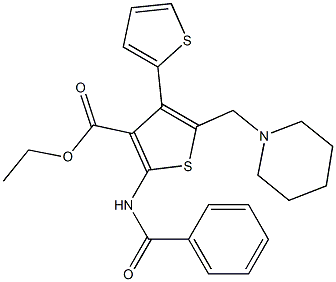 ethyl 2-(benzoylamino)-5-(piperidin-1-ylmethyl)-4,2'-bithiophene-3-carboxylate Struktur