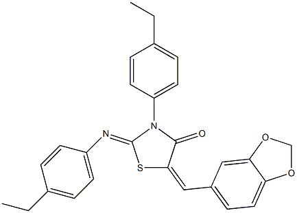 5-(1,3-benzodioxol-5-ylmethylene)-3-(4-ethylphenyl)-2-[(4-ethylphenyl)imino]-1,3-thiazolidin-4-one Struktur