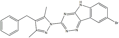 8-bromo-3-[3,5-dimethyl-4-(phenylmethyl)-1H-pyrazol-1-yl]-5H-[1,2,4]triazino[5,6-b]indole Struktur