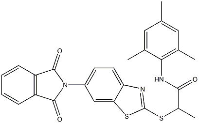 2-{[6-(1,3-dioxo-1,3-dihydro-2H-isoindol-2-yl)-1,3-benzothiazol-2-yl]sulfanyl}-N-mesitylpropanamide Struktur