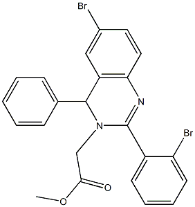 methyl (6-bromo-2-(2-bromophenyl)-4-phenyl-3(4H)-quinazolinyl)acetate Struktur