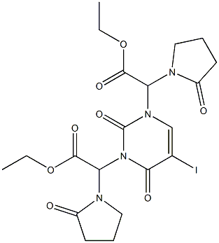 ethyl (3-[2-ethoxy-2-oxo-1-(2-oxo-1-pyrrolidinyl)ethyl]-5-iodo-2,6-dioxo-3,6-dihydro-1(2H)-pyrimidinyl)(2-oxo-1-pyrrolidinyl)acetate Struktur