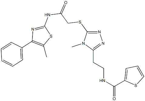 N-{2-[4-methyl-5-({2-[(5-methyl-4-phenyl-1,3-thiazol-2-yl)amino]-2-oxoethyl}sulfanyl)-4H-1,2,4-triazol-3-yl]ethyl}-2-thiophenecarboxamide Struktur