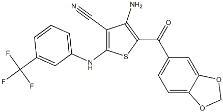 4-amino-5-(1,3-benzodioxol-5-ylcarbonyl)-2-[3-(trifluoromethyl)anilino]-3-thiophenecarbonitrile Struktur