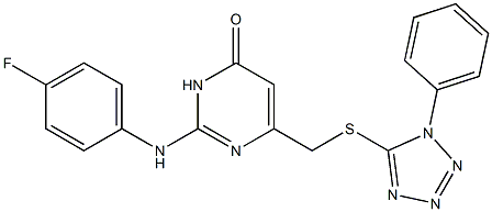 2-(4-fluoroanilino)-6-{[(1-phenyl-1H-tetraazol-5-yl)thio]methyl}-4(3H)-pyrimidinone Struktur