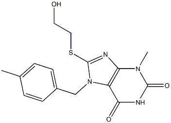 8-[(2-hydroxyethyl)sulfanyl]-3-methyl-7-(4-methylbenzyl)-3,7-dihydro-1H-purine-2,6-dione Struktur