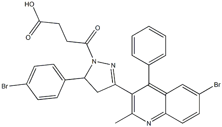 4-[3-(6-bromo-2-methyl-4-phenylquinolin-3-yl)-5-(4-bromophenyl)-4,5-dihydro-1H-pyrazol-1-yl]-4-oxobutanoic acid Struktur