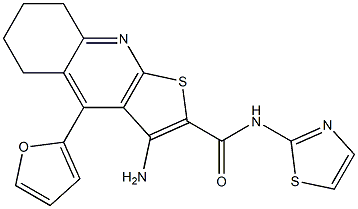 3-amino-4-(2-furyl)-N-(1,3-thiazol-2-yl)-5,6,7,8-tetrahydrothieno[2,3-b]quinoline-2-carboxamide Struktur