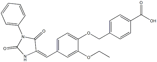 4-({4-[(2,5-dioxo-1-phenyl-4-imidazolidinylidene)methyl]-2-ethoxyphenoxy}methyl)benzoic acid Struktur