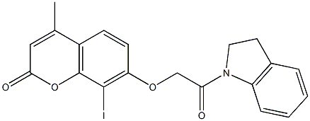 7-[2-(2,3-dihydro-1H-indol-1-yl)-2-oxoethoxy]-8-iodo-4-methyl-2H-chromen-2-one Struktur