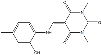 5-[(2-hydroxy-4-methylanilino)methylene]-1,3-dimethyl-2,4,6(1H,3H,5H)-pyrimidinetrione Struktur