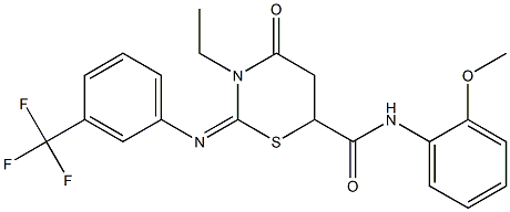 3-ethyl-N-(2-methoxyphenyl)-4-oxo-2-{[3-(trifluoromethyl)phenyl]imino}-1,3-thiazinane-6-carboxamide Struktur