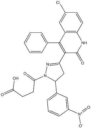 4-(3-(6-chloro-2-oxo-4-phenyl-1,2-dihydro-3-quinolinyl)-5-{3-nitrophenyl}-4,5-dihydro-1H-pyrazol-1-yl)-4-oxobutanoic acid Struktur