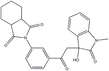 2-{3-[(3-hydroxy-1-methyl-2-oxo-2,3-dihydro-1H-indol-3-yl)acetyl]phenyl}hexahydro-1H-isoindole-1,3(2H)-dione Struktur