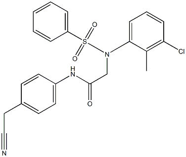 2-[3-chloro-2-methyl(phenylsulfonyl)anilino]-N-[4-(cyanomethyl)phenyl]acetamide Struktur