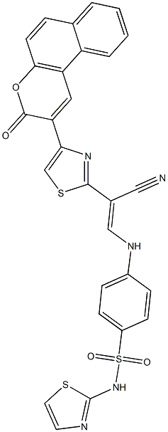 4-({2-cyano-2-[4-(3-oxo-3H-benzo[f]chromen-2-yl)-1,3-thiazol-2-yl]vinyl}amino)-N-(1,3-thiazol-2-yl)benzenesulfonamide Struktur