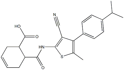 6-({[3-cyano-4-(4-isopropylphenyl)-5-methyl-2-thienyl]amino}carbonyl)-3-cyclohexene-1-carboxylic acid Struktur