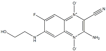 3-amino-7-fluoro-6-[(2-hydroxyethyl)amino]-2-quinoxalinecarbonitrile 1,4-dioxide Struktur