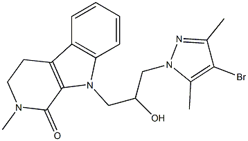 9-[3-(4-bromo-3,5-dimethyl-1H-pyrazol-1-yl)-2-hydroxypropyl]-2-methyl-2,3,4,9-tetrahydro-1H-beta-carbolin-1-one Struktur