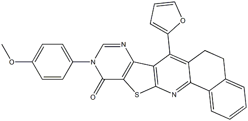 7-(2-furyl)-10-(4-methoxyphenyl)-5,6-dihydrobenzo[h]pyrimido[4',5':4,5]thieno[2,3-b]quinolin-11(10H)-one Struktur