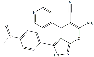 6-amino-3-{4-nitrophenyl}-4-(4-pyridinyl)-2,4-dihydropyrano[2,3-c]pyrazole-5-carbonitrile Struktur