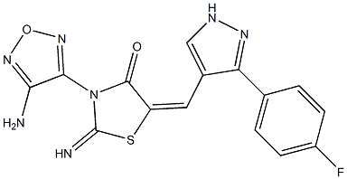 3-(4-amino-1,2,5-oxadiazol-3-yl)-5-{[3-(4-fluorophenyl)-1H-pyrazol-4-yl]methylene}-2-imino-1,3-thiazolidin-4-one Struktur