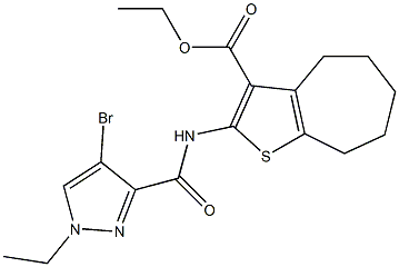 ethyl 2-{[(4-bromo-1-ethyl-1H-pyrazol-3-yl)carbonyl]amino}-5,6,7,8-tetrahydro-4H-cyclohepta[b]thiophene-3-carboxylate Struktur