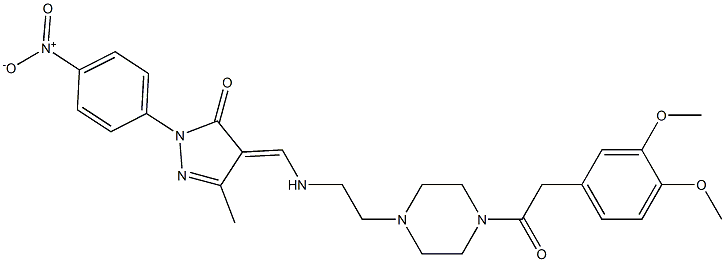 4-{[(2-{4-[(3,4-dimethoxyphenyl)acetyl]-1-piperazinyl}ethyl)amino]methylene}-2-{4-nitrophenyl}-5-methyl-2,4-dihydro-3H-pyrazol-3-one Struktur