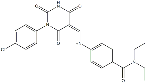 4-{[(1-(4-chlorophenyl)-2,4,6-trioxotetrahydro-5(2H)-pyrimidinylidene)methyl]amino}-N,N-diethylbenzamide Struktur