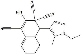 2-amino-4-(1-ethyl-5-methyl-1H-pyrazol-4-yl)-4a,5,6,7-tetrahydro-1,3,3(4H)-naphthalenetricarbonitrile Struktur