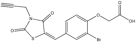 {2-bromo-4-[(2,4-dioxo-3-prop-2-ynyl-1,3-thiazolidin-5-ylidene)methyl]phenoxy}acetic acid Struktur