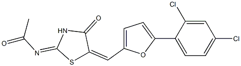 N-(5-{[5-(2,4-dichlorophenyl)-2-furyl]methylene}-4-oxo-1,3-thiazolidin-2-ylidene)acetamide Struktur