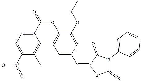 2-ethoxy-4-[(4-oxo-3-phenyl-2-thioxo-1,3-thiazolidin-5-ylidene)methyl]phenyl 4-nitro-3-methylbenzoate Struktur