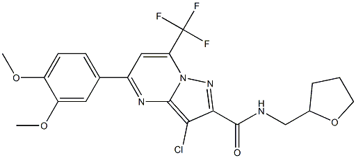 3-chloro-5-(3,4-dimethoxyphenyl)-N-(tetrahydrofuran-2-ylmethyl)-7-(trifluoromethyl)pyrazolo[1,5-a]pyrimidine-2-carboxamide Struktur