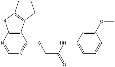 2-(6,7-dihydro-5H-cyclopenta[4,5]thieno[2,3-d]pyrimidin-4-ylsulfanyl)-N-(3-methoxyphenyl)acetamide Struktur