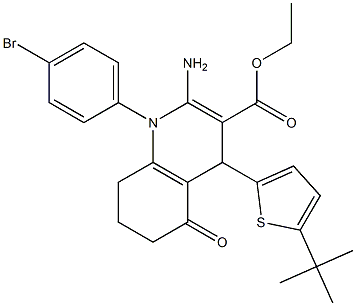 ethyl 2-amino-1-(4-bromophenyl)-4-(5-tert-butyl-2-thienyl)-5-oxo-1,4,5,6,7,8-hexahydro-3-quinolinecarboxylate Struktur