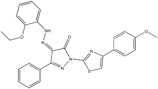 1-[4-(4-methoxyphenyl)-1,3-thiazol-2-yl]-3-phenyl-1H-pyrazole-4,5-dione 4-[N-(2-ethoxyphenyl)hydrazone] Struktur